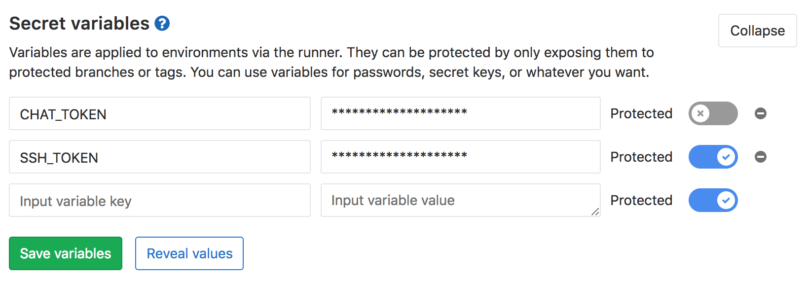 Dynamic management of secret variables