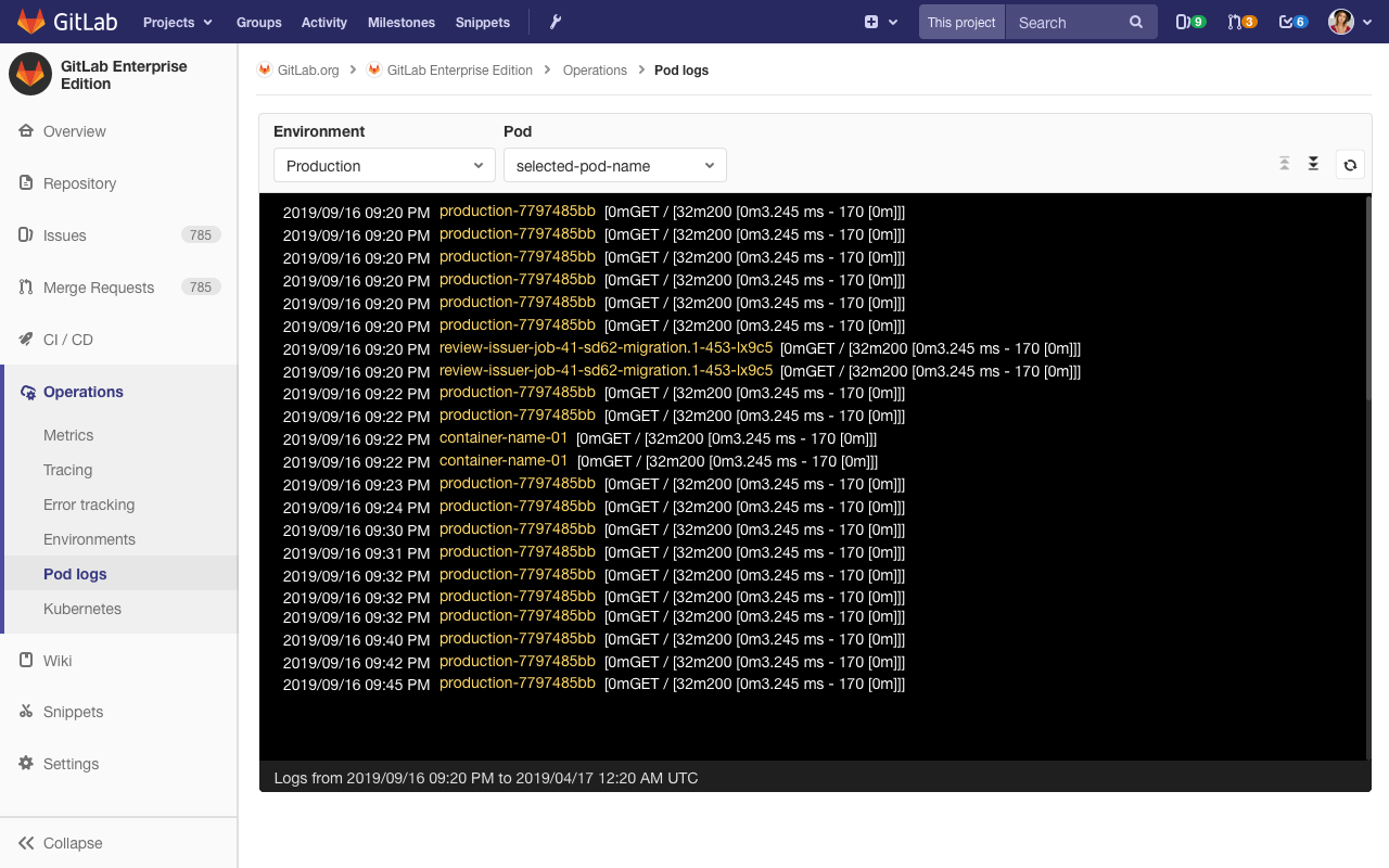 Access Pod Logs Directly from the Operations Tab