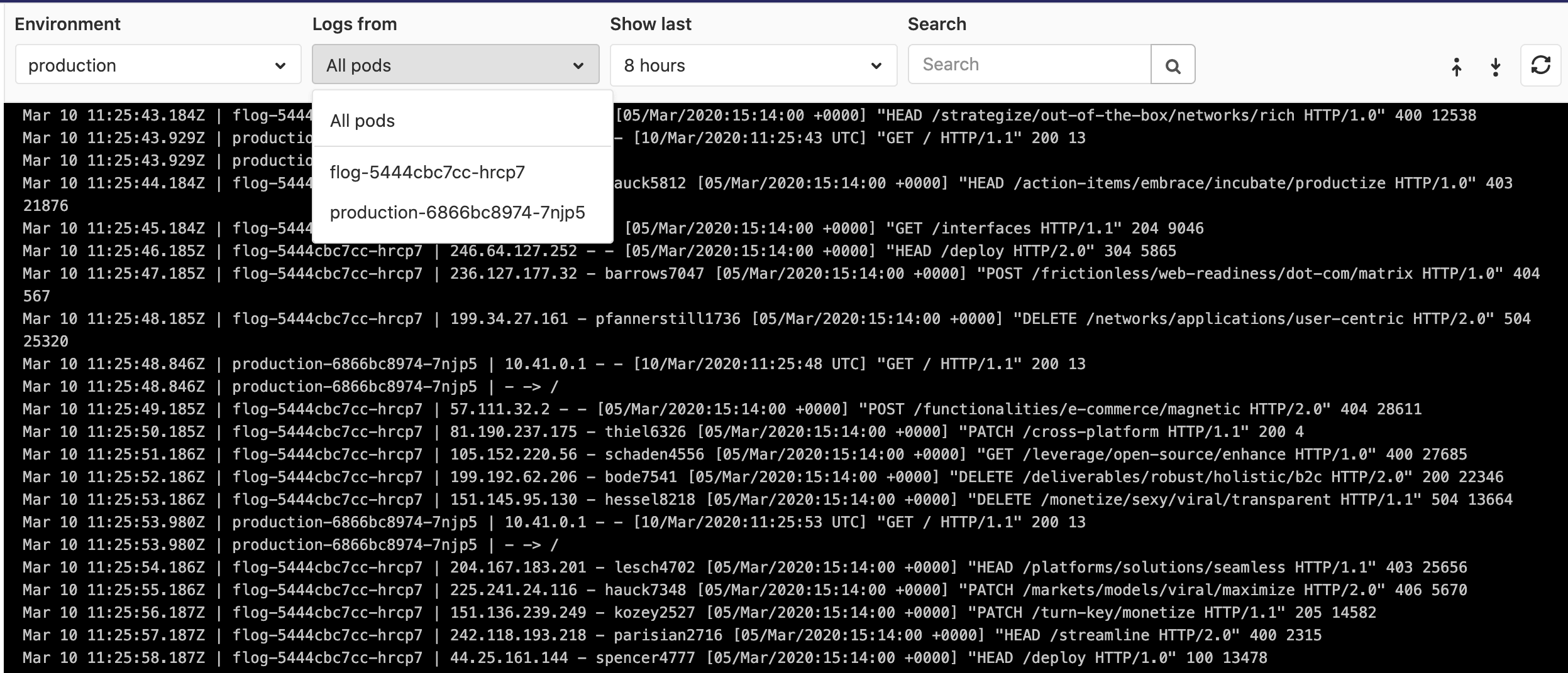 View all pod logs from a single page