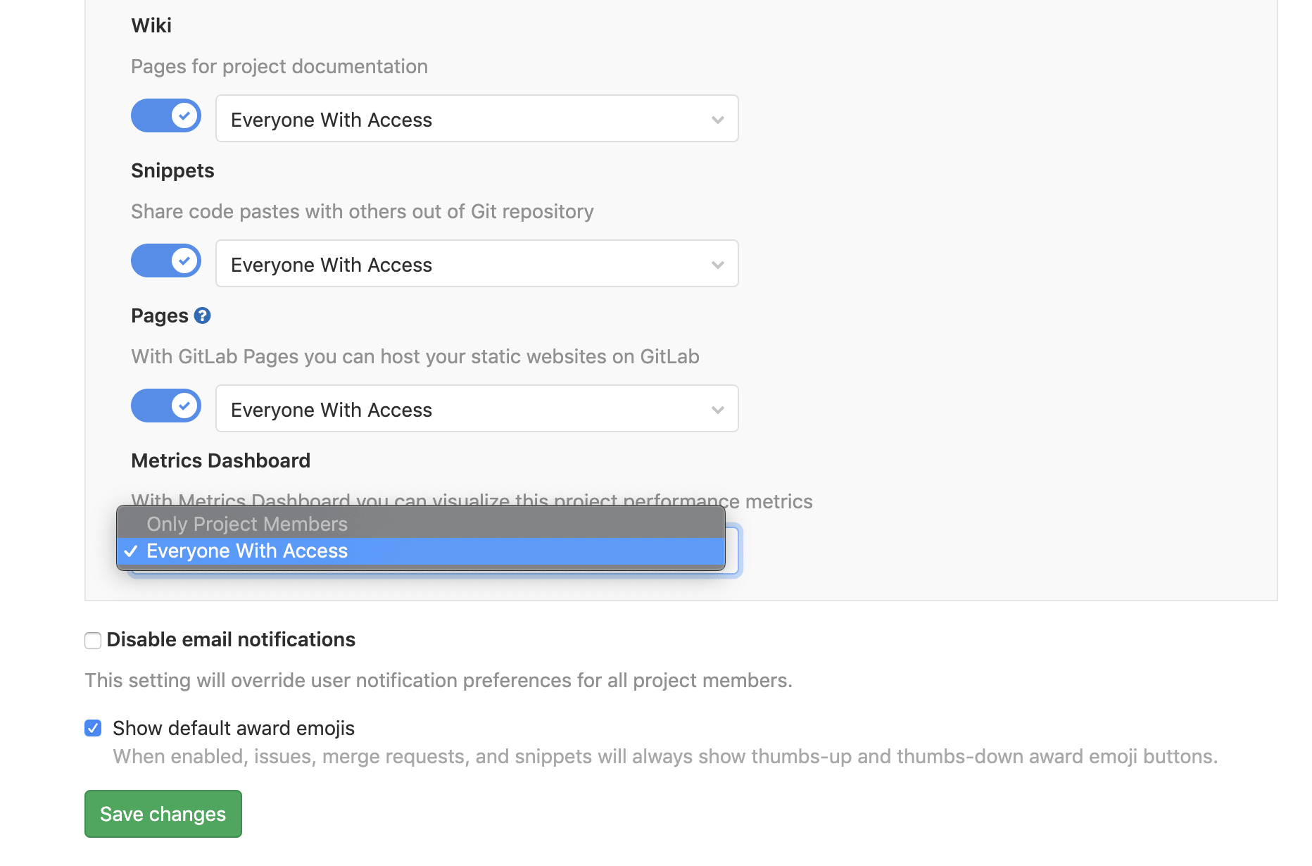 Toggle Metrics Dashboards visibility