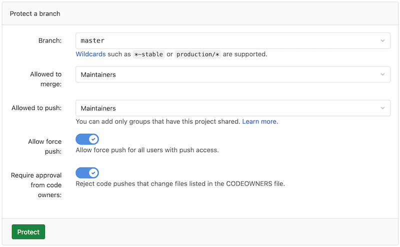 Force push option for protected branches