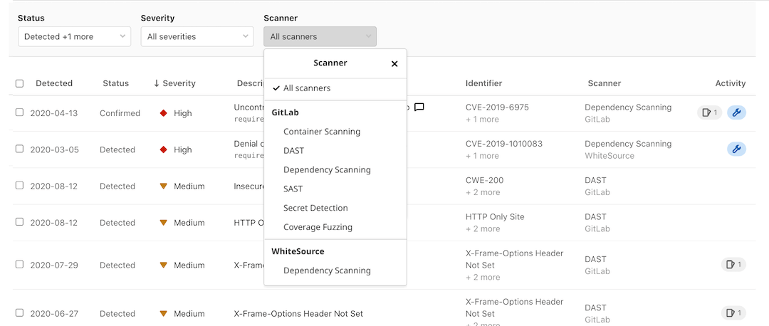 Filter Project Vulnerability Report by vendor name