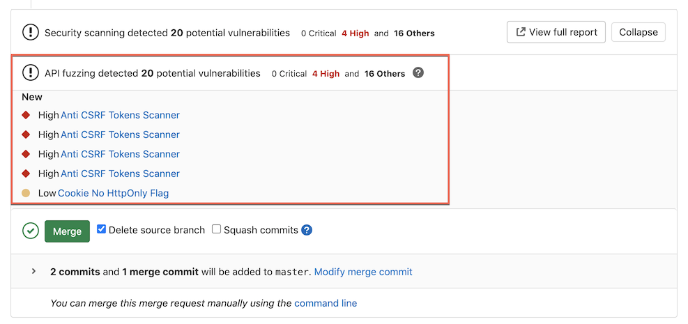 API Fuzz Testing results now visible in Security Dashboard