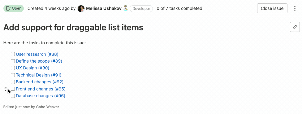 Reorganize issue description list items with drag and drop