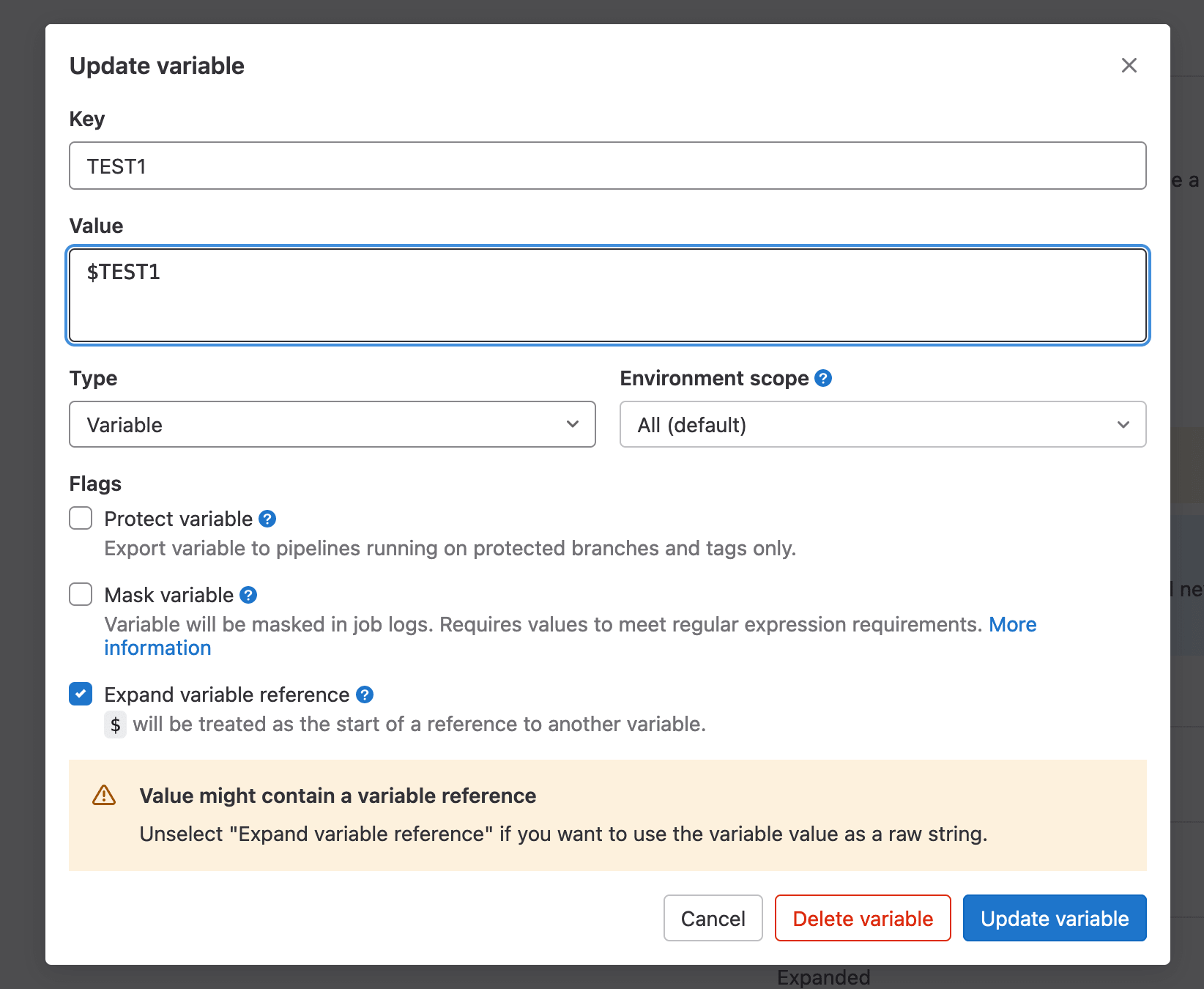 Support the `$` character in CI/CD variables