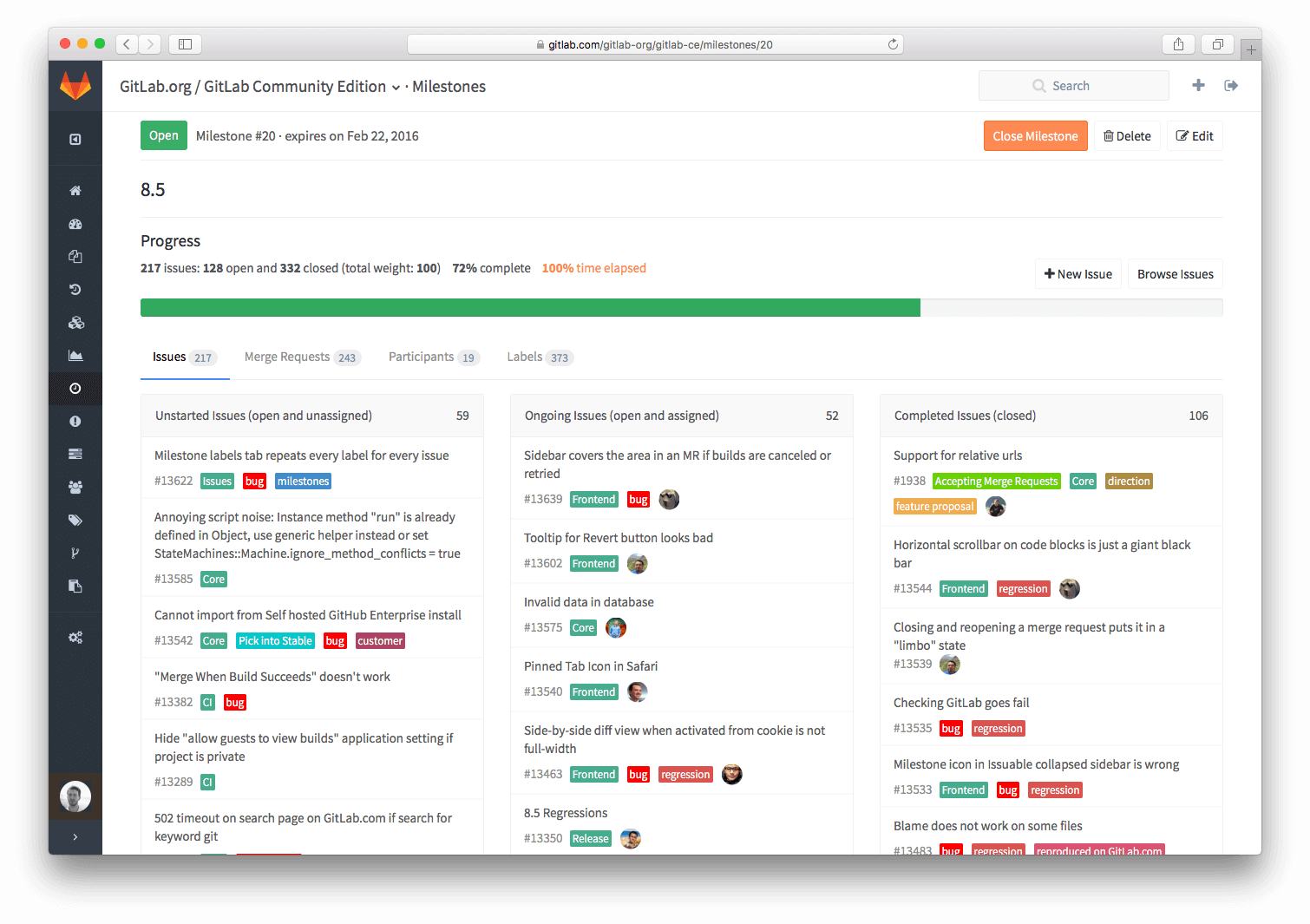 See labels in Milestones in GitLab 8.5