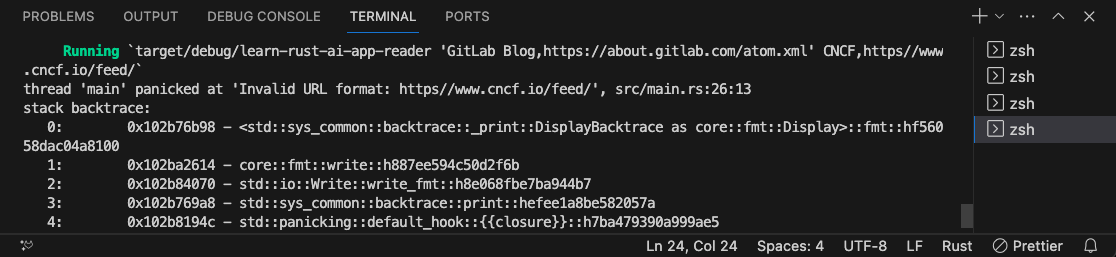 VS Code Terminal with wrong URL format, panic error backtrace